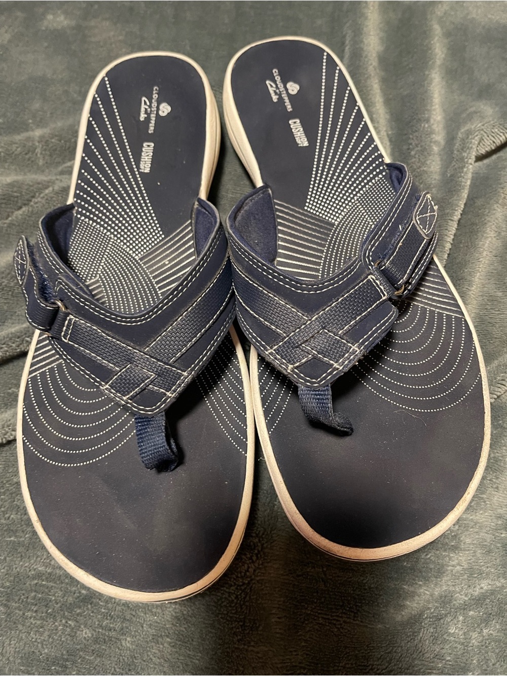 Clarks Cloudsteppers Navy Blue Flip Flop Sandals Womens Sz 11 Comfor Thong Strap - Picture 5 of 6